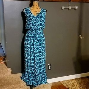 Gap, Size Large, Navy Blue/Aqua Print, Maxi Dress